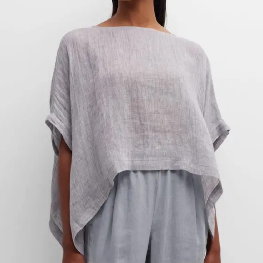 Eileen Fisher Side Tie Gauze Handkerchief Poncho